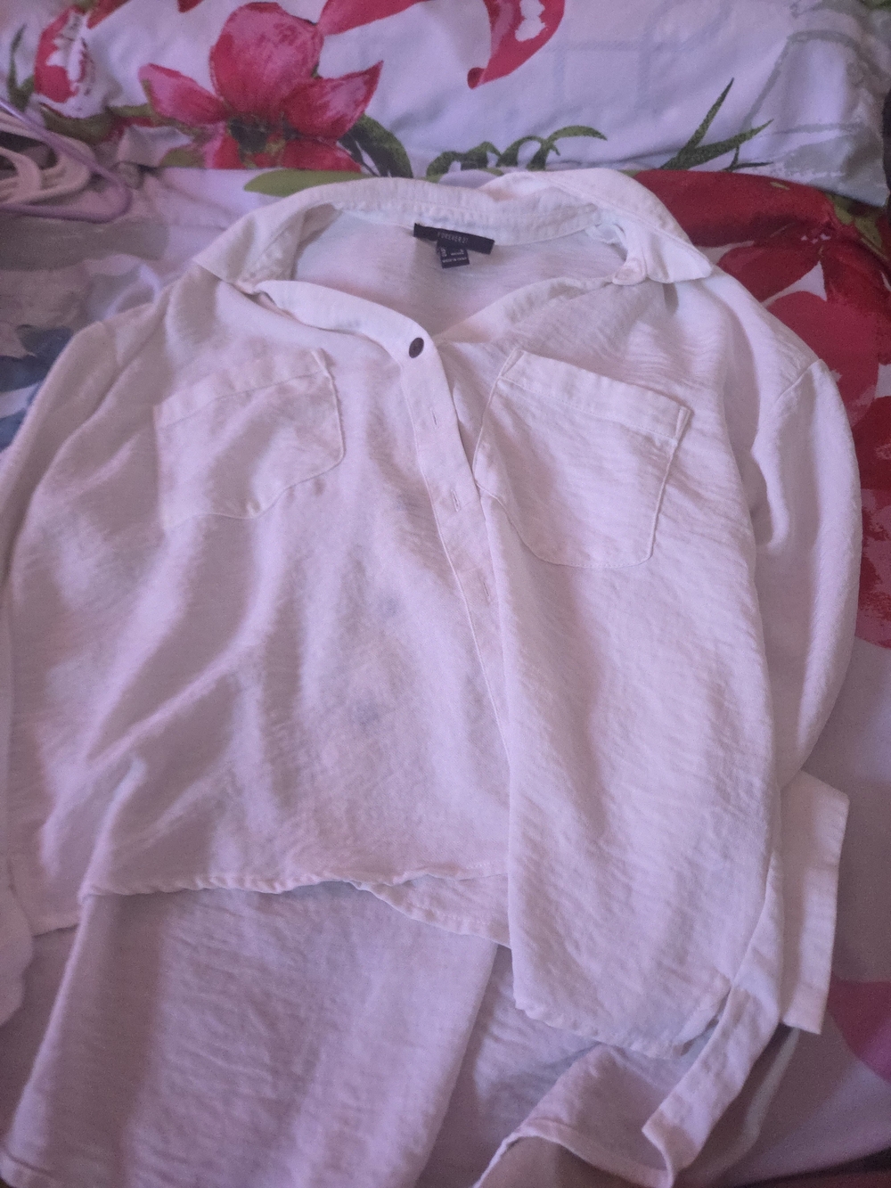 Forever 21 White Lightweight Button-Down Shirt